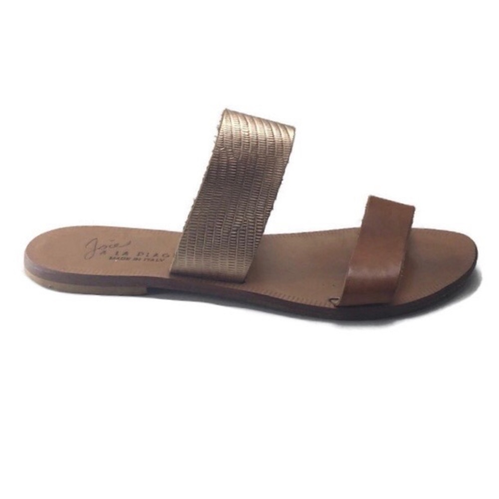 Joie A La Plage Sable Metallic Leather Two Band Sandals Size 6